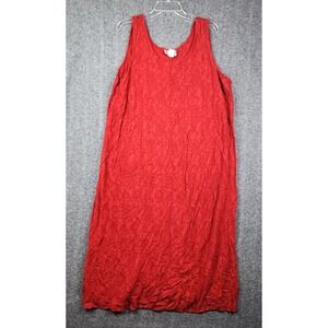 KSL Karin Stevens Dress Womens 24W Red Crinkle Rayon Sleeveless Midi Side Slit‎